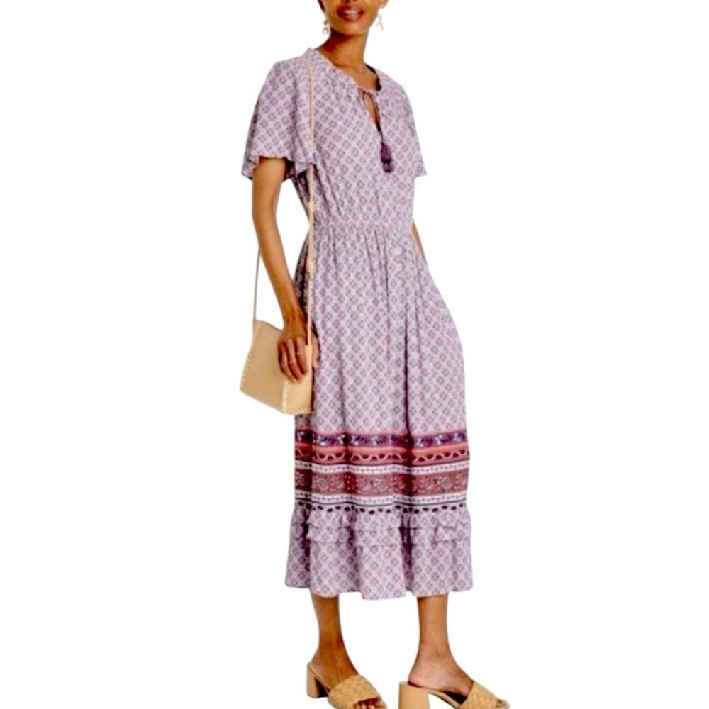 Knox Rose Maxi Dress Boho V-neck Tassel Purple Floral Women’s Size XXL